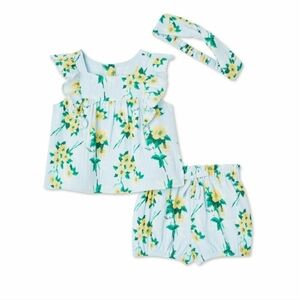 George NEW 3pc Baby Girl Set Diaper Cover Yellow Floral Print Size 12-18mon NWT